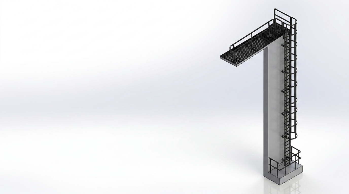 High-Level Caged Access Ladder render